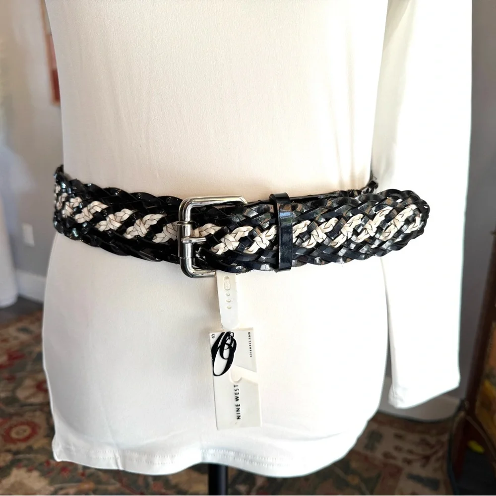 Nine West Black and White Braided Belt